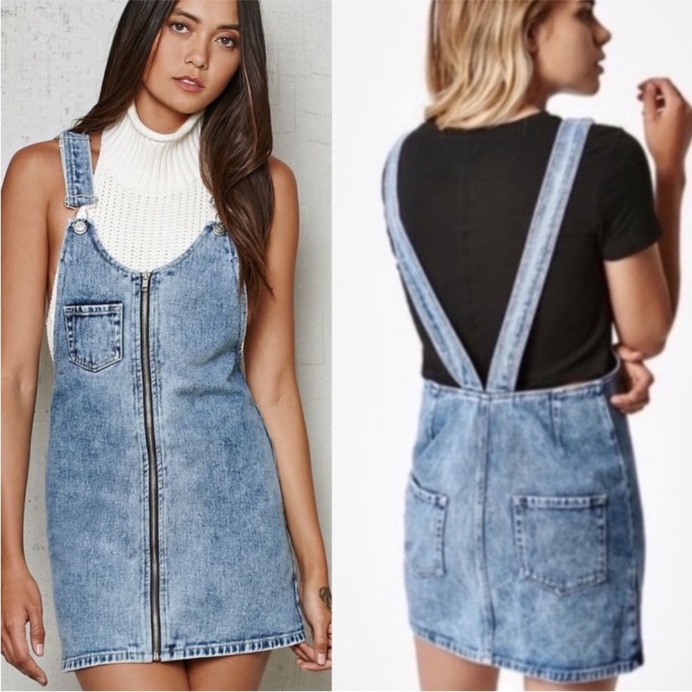 Pacsun Denim Overall Skirt Dress Zip Up
